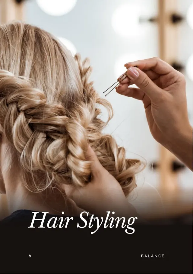 Pagina de secțiune Hair Styling din meniul de servicii Balance