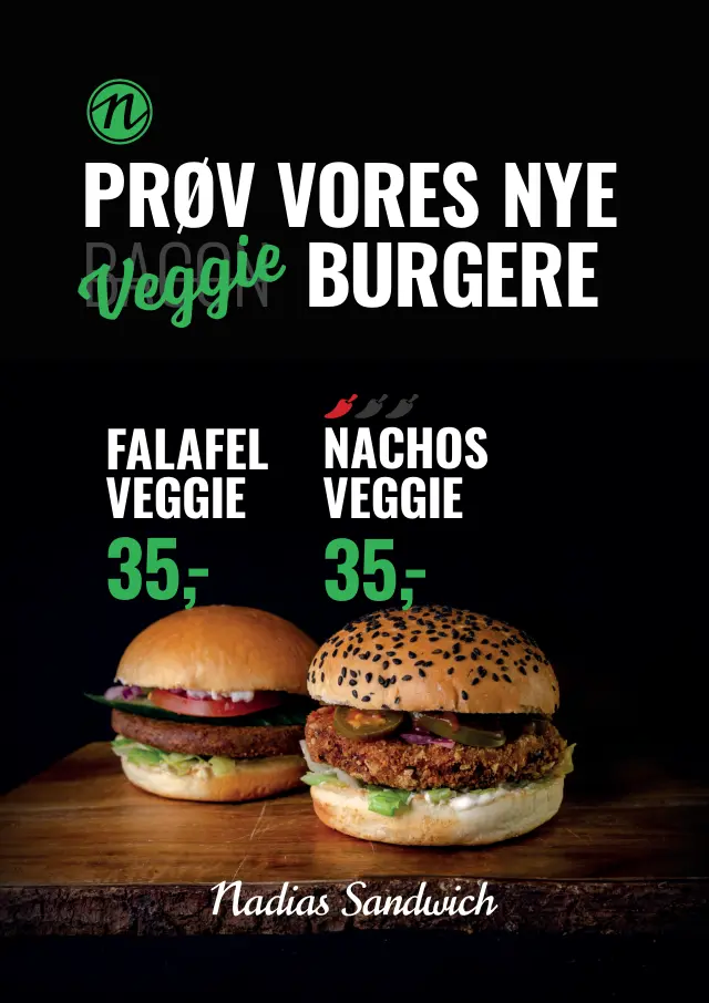 Poster A4 Nadias — lansarea burgerilor veggie, pregătit de tipar